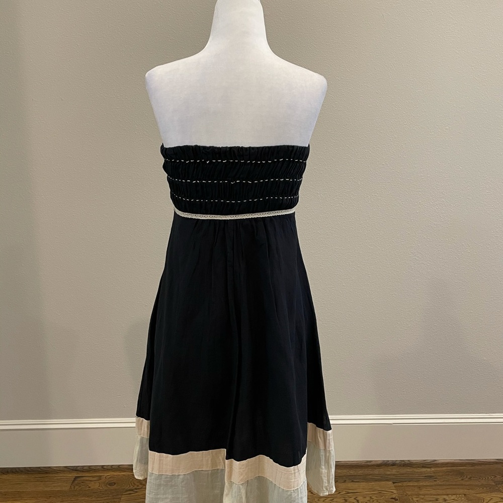 Strapless black and tan cotton silk dress - Picture 6 of 10
